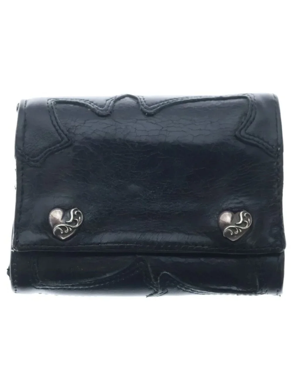 Chrome Heart Ball Button Cross Patch Leather Wallet Black
